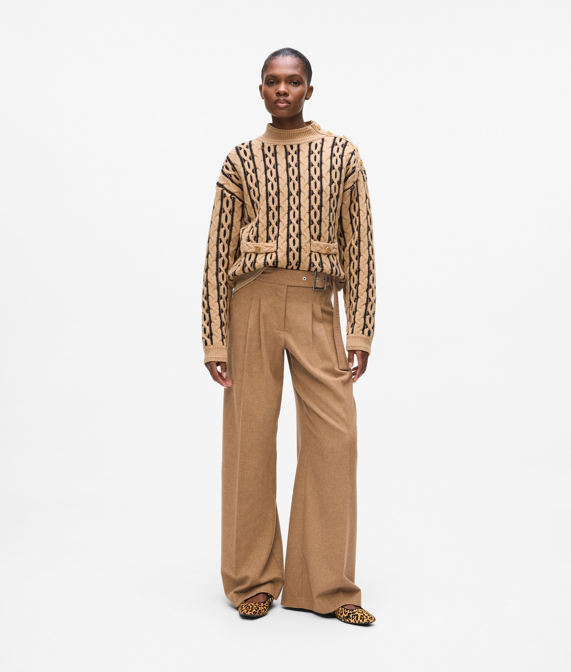 Wool-blend wide leg pants