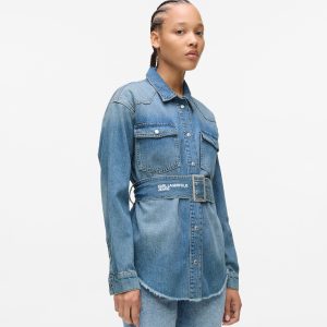 Belted denim shirt
