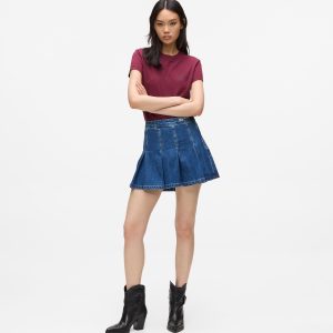 Pleated denim mini skirt