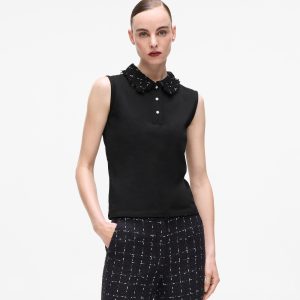 Boucl?? detail polo shirt