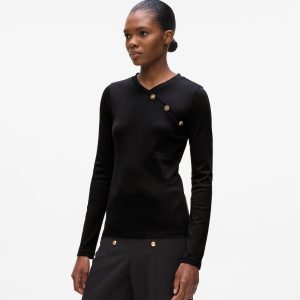 Button-detail long-sleeved T-shirt