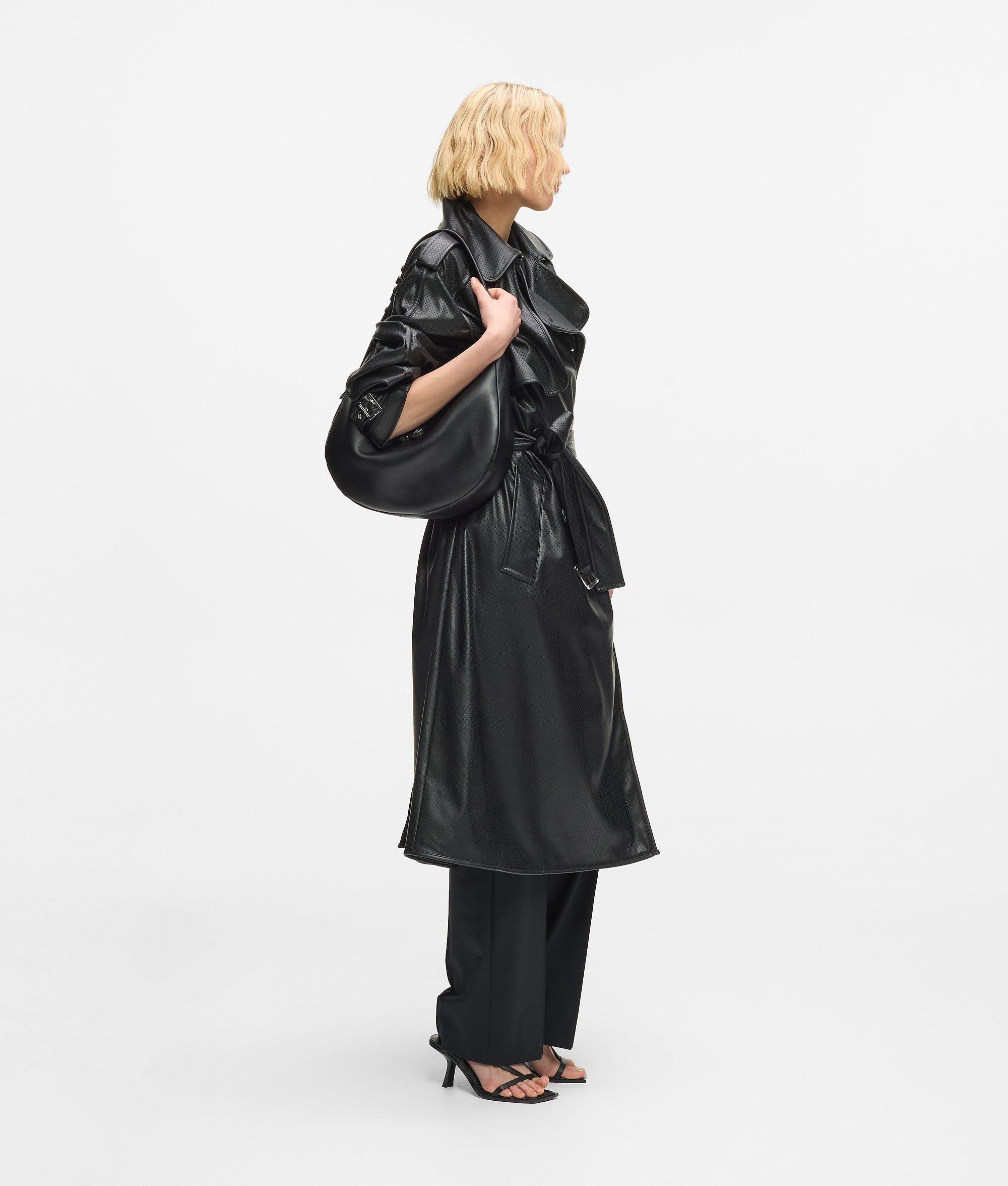 Perforated faux leather trench coat - Image 5